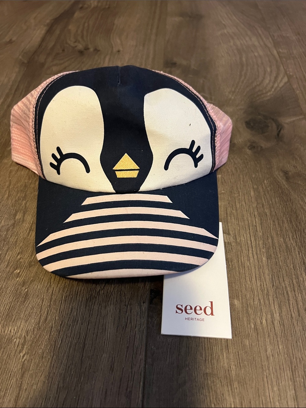 Seed Heritage Kids girls Navy, Pink & Cream Penguin Trucker Hat